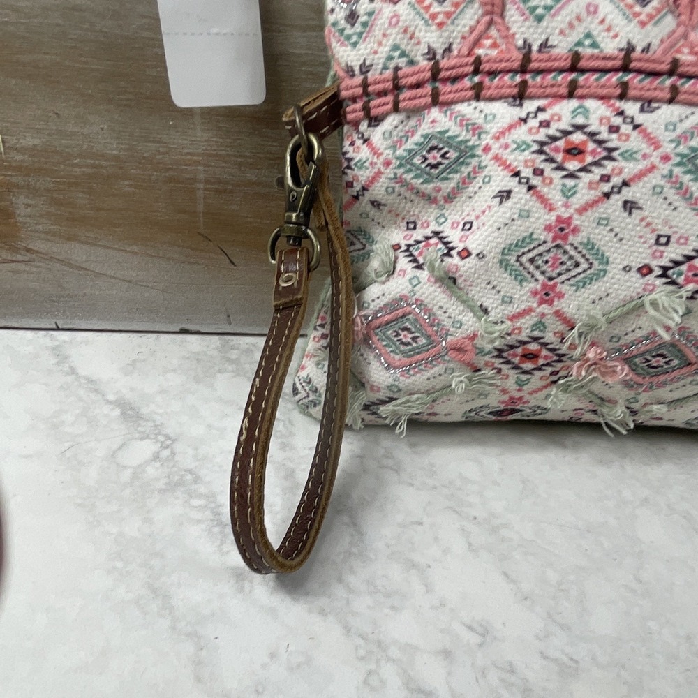 Western Clutch Purse- Make Up Bag - Cotton - Leather Wrist Strap